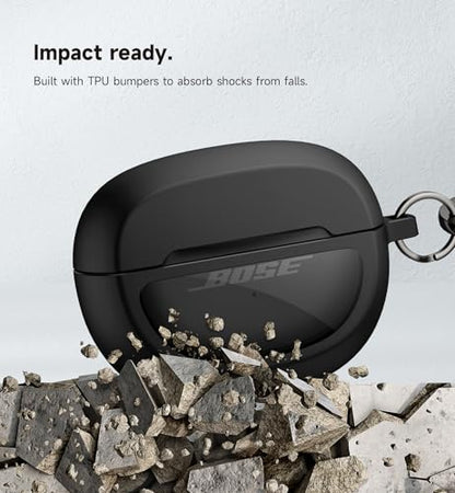 SURITCH Case Cover for Bose Ultra Open Earbuds(2024), Shockproof Protective Cover for Bose Ultra Open Wireless Ear Earbuds Charging Case Accessories with Carabiner, Black - color: Black
