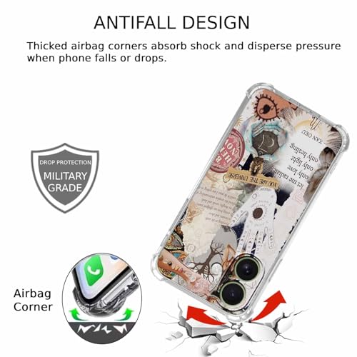 Case for iPhone 17 with Aesthetic Beige Desgin,Spiritual Hippie Quotes Collage,Clear Soft TPU Bumper Phone Cover,6.3"(Beige,17) - color: Beige, size: iPhone 17