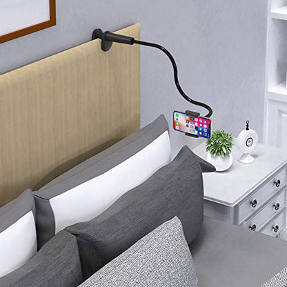 Phone Holder Bed Gooseneck Mount - Flexible Arm 360 Mount Clip Adjustable Bracket Clamp Stand Compatible with Cell Phone 11 Pro XS Max XR X 8 7 6 Plus 5 4, Samsung S10 S9 S8 for Bedroom Desk - color: Black