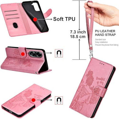 for Samsung Galaxy S24 FE Wallet case, Pink-Girl | 3 Card Holders, Kickstand, Shockproof TPU Shell, PU Leather, Magnetic Closure, Protective Flip Folio Cover, Women - color: 1
