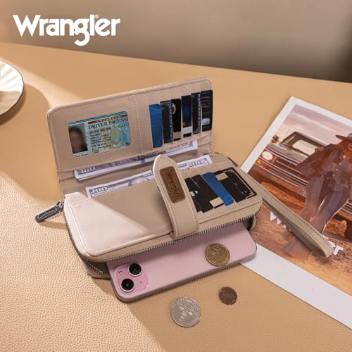 X Wrangler Women's Wallets Bifold Wristlet Wallets for Women Large Capacity Credit Card Wallet with ID Window - color: Apricot
