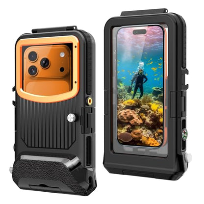 Universal Waterproof Phone Case Designed for iPhone- 50ft/15m Underwater Protection for Snorkeling, Diving, with Mechanical Button for Taking Photos & Videos (Black, iPhone (5.4"-6.9"))