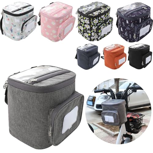 Electric Scooter Front Bag - Waterproof Oxford Cloth Organizer with Phone Touch Pocket, Gray, 8.3"x7.5" / 21x19 cm - color: Gray