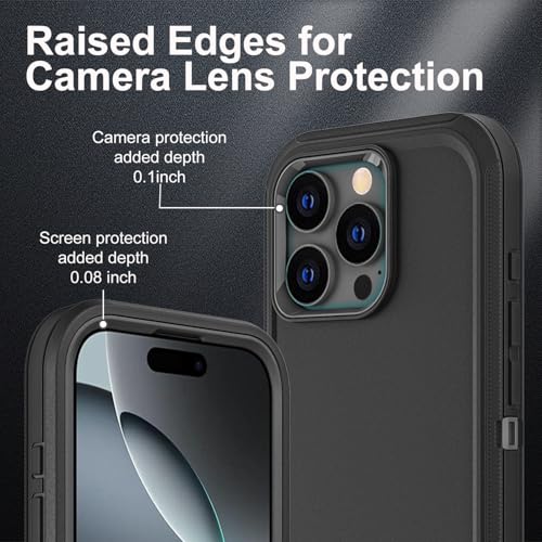 YKHJKLEC for iPhone 16 Pro Case, Military Grade 3 in 1 Heavy Duty Shockproof/Drop Proof/Dust Proof Case with 2Pcs Tempered Glass Screen Protector (Black/Black) - color: Black/Black