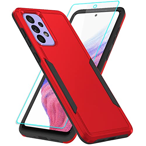 for Samsung A53 5G Case, Galaxy A53 5G Case with Screen Protector,Full Body Protection Durable Rubber Cover Phone Case for Samsung Galaxy A53 5G,Red - color: 2 Red