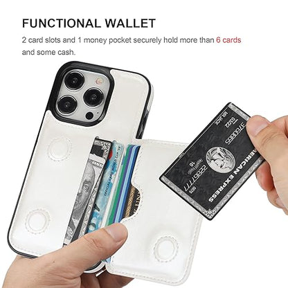 KIHUWEY Compatible with iPhone 15 Pro Wallet Case Credit Card Holder, Premium Leather Kickstand Flip Hidden Magnetic Clasp Durable Shockproof Protective Cover for iPhone 15 Pro 6.1 inch (White) - color: White
