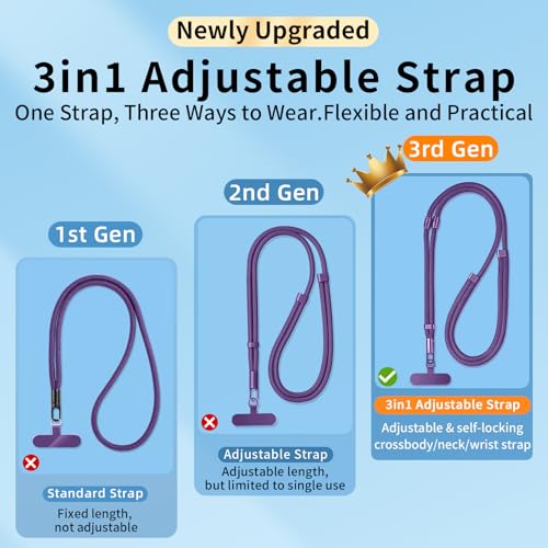 3-IN-1 Phone Lanyard+Wrist Strap Kit, Adjustable Phone Strap Crossbody for iPhone and Most Smartphones - color: Pink
