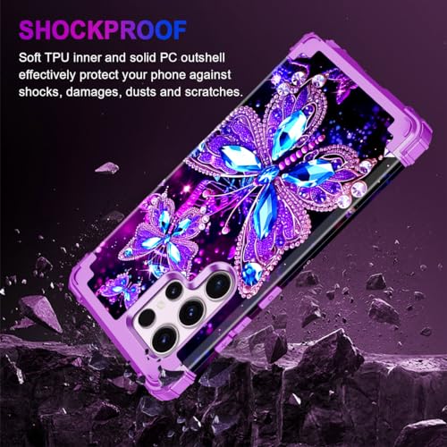 Miqala Compatible with Galaxy S23 Ultra 5G Case,Glow in The Dark Three Layer Heavy Duty Shockproof Protection Hard Plastic Bumper+Soft Silicone Case for Samsung Galaxy S23 Ultra,Dark - color: Dark Butterfly, size: Samsung Galaxy S23 Ultra,6.8 inch