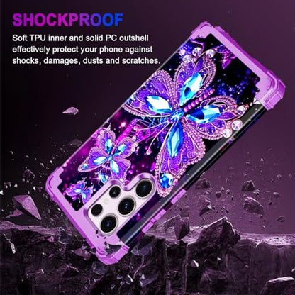 Miqala Compatible with Galaxy S23 Ultra 5G Case,Glow in The Dark Three Layer Heavy Duty Shockproof Protection Hard Plastic Bumper+Soft Silicone Case for Samsung Galaxy S23 Ultra,Dark - color: Dark Butterfly, size: Samsung Galaxy S23 Ultra,6.8 inch