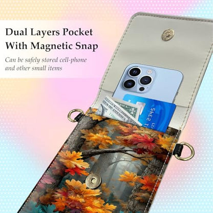 Small Crossbody Bags for Women Touchscreen Cell Phone Bag Cross Body Purses with adjustable Strap,Gifts For Teenage Girls - color: The Autumn Forest