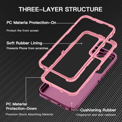 I-HONVA for Samsung Galaxy A37 5G Case Shockproof Dust/Drop Proof 3-Layer Full Body Protection [Without Screen Protector] Rugged Heavy Duty Cover Case for Galaxy A37 5G,Purple/Pink - color: Purple/Pink