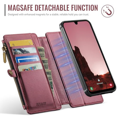 for iPhone 17 Pro - Phone Case Wallet Magnetic Detached, Burgundy - color: Burgundy, size: iPhone 17 Pro