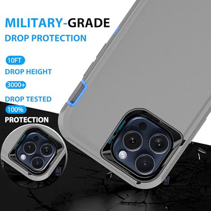 for iPhone 15 Pro Case Shockproof Dropproof Dust-Proof Drop Proof 3-in-1 Durable Phone Case Heavy Duty Protection Phone Case Cover for Apple iPhone 15 Pro 6.1" Grey/Blue