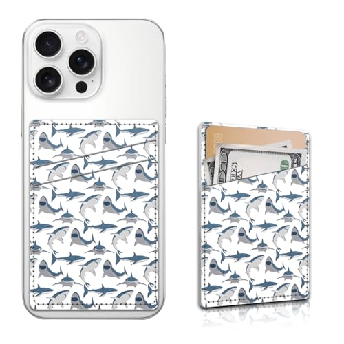 Phone Card Holder, Dual Pocket Leather Phone Wallet Adhesive Stick On, Cute Card Holder, Credit Card Holder for Phone Case Compatible with Most Phone （shark） - color: shark