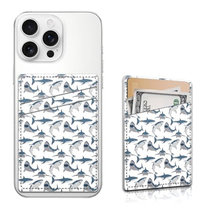 Phone Card Holder, Dual Pocket Leather Phone Wallet Adhesive Stick On, Cute Card Holder, Credit Card Holder for Phone Case Compatible with Most Phone （shark） - color: shark