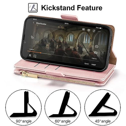 Antsturdy Compatible with Google Pixel 9 5G Wallet Case with Card Holder Women Men,Pixel 9 Pro Phone Case PU Leather Flip Protective Cover Wrist Strap Zipper Credit Card Slots RFID Blocking,Rose Gold - color: Rose Gold
