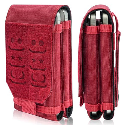 Molle Dual Cell Phone Pouch, Heavy Duty Waterproof Samll Tactical Dual Cell Phone Holder with US Flag Patch for 4.7"-6.7" (Dual RED) - color: DUAL RED
