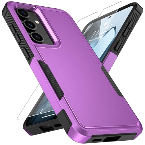 Vinve for Samsung Galaxy S24 FE Case with HD Screen Protector, Military-Grade Shockproof & Dual-Layer Protection, Anti-Slip Grip Design Phone Case, Purple - color: Purple