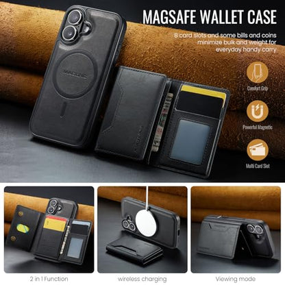 K2 2 in 1 Detachable Magnetic Phone Cases Compatible with iPhone 17 Case with Card Holder RFID Blocking, Compatible with Magsafe Wallet, Leather 6.3'' (Black, iPhone 17) - color: Black, size: iPhone 17