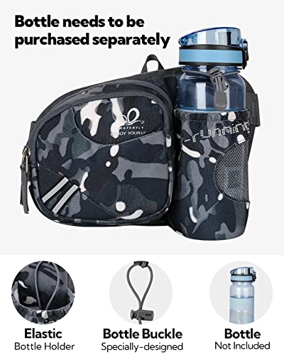 WATERFLY Fanny Pack Waist Bag: Waist Pack for Women Men with Water Bottle Holder Hiking Fanny Pack for Running Walking DogWalking Travel Cycling - color: Camouflage black