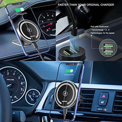 MAGJIEYX for Magsafe Car Mount Charger for Magnetic Wireless Charging for iPhone12/13/14/15/16Pro,Pro Max,Plus,Mini,Vent&Dashboard Strong Magnets Phone Holder with Fast 36W QC 3.0 Adapter - color: Light Black