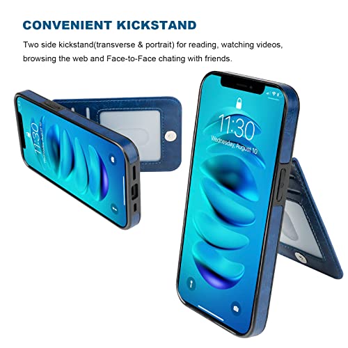 KIHUWEY for iPhone 14 Pro Max Wallet Case Card Holder Kickstand, Blue | Credit Card Slots, PU Leather, Magnetic Clasp, Flip Heavy Duty Protection Cover for Men and Women - color: Blue