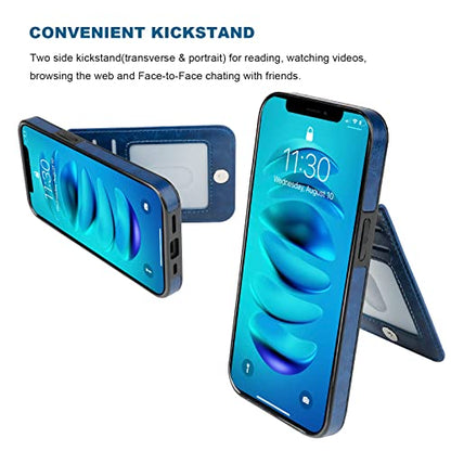 KIHUWEY for iPhone 14 Pro Max Wallet Case Card Holder for MagSafe, Blue | Wireless Charging, RFID, Flip PU Leather, Magnetic Clasp, Hands-Free Viewing Kickstand, Heavy Duty Protective Cover - color: Magsafe for Blue