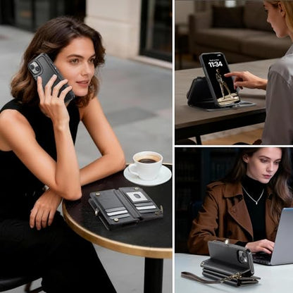 Strapurs for iPhone 15 Magnetic Detachable Wallet Phone Case, Black - color: (Detachable with Magsafe)-Black, size: iPhone 15 - 6.1"
