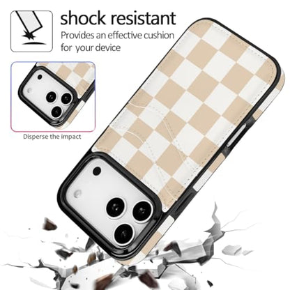 Compatible with iPhone 17 Pro Max Wallet Case | with Card Holder PU Leather Slot Shockproof Soft TPU Cover for Women Girls Cute Case (Neutral Checkerboard) - color: Checkerboard, size: iPhone 17 Pro Max 6.9 inch