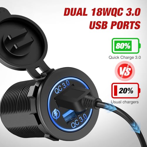 Nilight USB Charger and Cigarette Lighter Socket Outlet Panel Pre-Wired - color: Dual USB