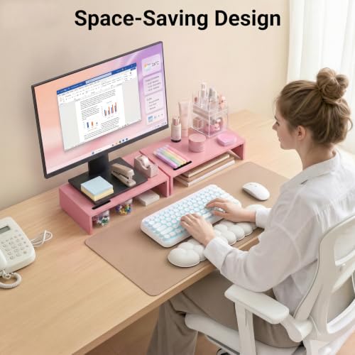 BONTEC Monitor Stand Riser with Cellphone Holder & Cable Management - color: Pink, size: 16.7 Inch