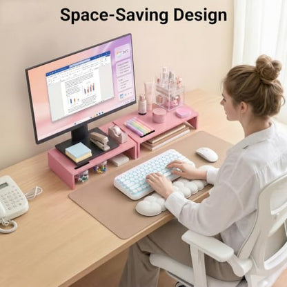BONTEC Monitor Stand Riser with Cellphone Holder & Cable Management - color: Pink, size: 16.7 Inch