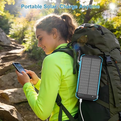 Solar Charger Power Bank 20000mAh, Wireless Fast Charging Battery Pack with 3 Built-in Cables & USB-C Input, Dual LED Flashlights, Portable Phone Charger for Camping, Travel & Emergency Use - color: Blue