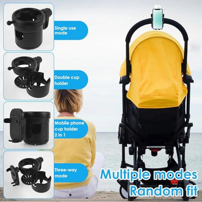 4-in-1 Universal Stroller Cup Holder with 360° Phone Mount - Adjustable Drink & Phone Holder for Strollers, Wheelchairs, Bikes, and Scooters 【Black】