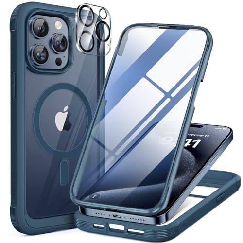 Miracase Magnetic for iPhone 15 Pro Case [Compatible with MagSafe] Full-Body Phone case with Built-in Glass Screen Protector& Camera Protector, Military Drop Proof 15 Pro Cover 6.1 inch, Storm Blue - color: Magnetic Blue, size: iPhone 15 Pro