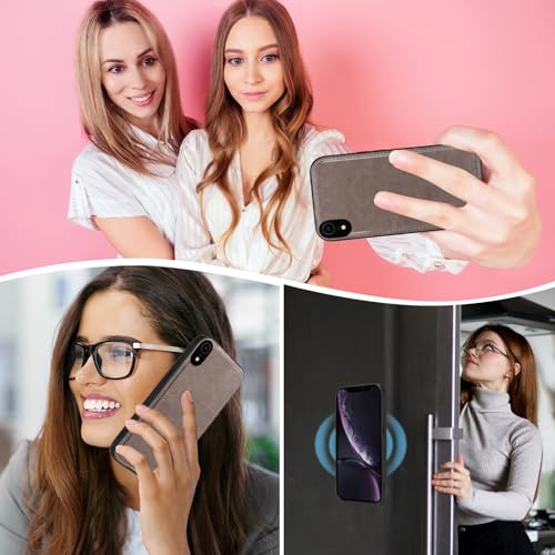 Asuwish Phone Case for iPhone XR 6.1 Zipper Wallet Magnetic Cell Cover with Tempered Glass Screen Protector Strap Flower Card Holder iPhoneXR iPhone10R i Phonex 10XR 10R RX CR iPhoneXRcases Women Gray - color: Gray