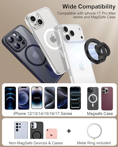 MagSafe Phone Grip Holder Dual-Sided Magnetic Finger Ring with Kickstand - color: Black