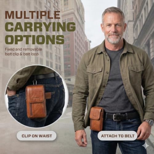 Genuine Leather Crossbody Bag for Men/Women, Small Messenger Bag Cell Phone Purse Shoulder Holster Passport Pouch - color: Brown_B