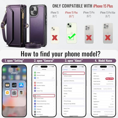 Strapurs for iPhone 15 Plus Magnetic Detachable Wallet Case, Purple - color: (Detachable with Magsafe)-Purple, size: iPhone 15 Plus - 6.7"