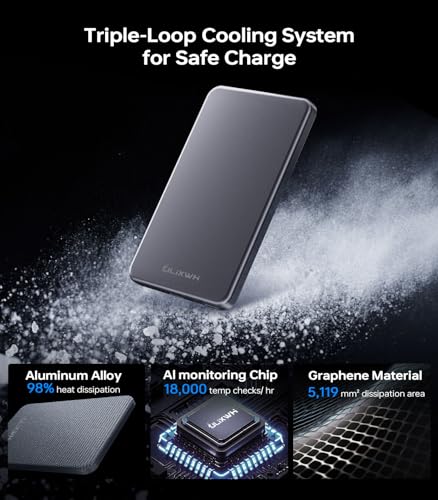 ULiXWH [0.3" Ultra Slim] [Alloy-Made] for Magsafe Portable Charger iPhone - color: Grey
