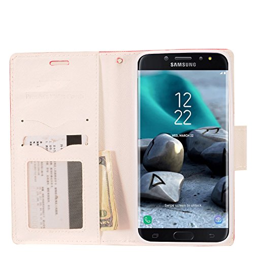For Samsung Galaxy J7 (2018), J7 Refine, J7 Star, J7V 2nd Gen. SM-J737 - Denim Fabric Flip Wallet Case + Tempered Glass Screen Protector - White/Pink - color: CT5 White/Hot Pink