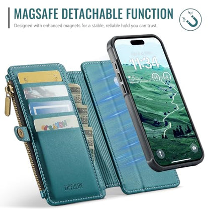 for iPhone 17 - Phone Case Wallet Magnetic Detachable, Turquoise - color: Turquoise, size: iPhone 17