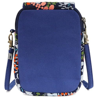 SILKAREA Embroidered Cute Mini Crossbody Bag for Women Small Handbags Wristlet Wallet Bag Cell-phone Pouch Coin Purse - color: Flower Sea Blue