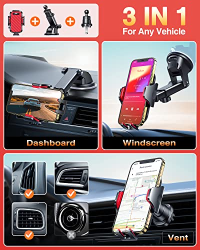 VANMASS Car Phone Holder Ultimate Military-Grade Strongest Suction & Clip Windshield Dash Best Strongest Cell Phone Automotive Dash Gauge Accents for iPhone 18 Pro Max 17 16 15 14 Red - color: Red