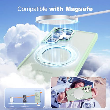 Compatible with Samsung Galaxy S24 Ultra Case with 360Rotatable Magnetic Ring Stand Compatible with Mag-Safe Military Protection Matte Translucent Phone Cases for S24 Ultra 6.8",Green - color: Green, size: Samsung Galaxy S24 Ultra