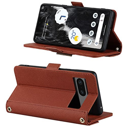 Crossbody Wallet for Google Pixel 7 Case with Strap,6.3",Brown | Long Shoulder Strap,Credit Card Holder, PU Leather, Handbag Purse, Kickstand, Make Up Mirror, Cover Case, for Women Girls - color: Brown