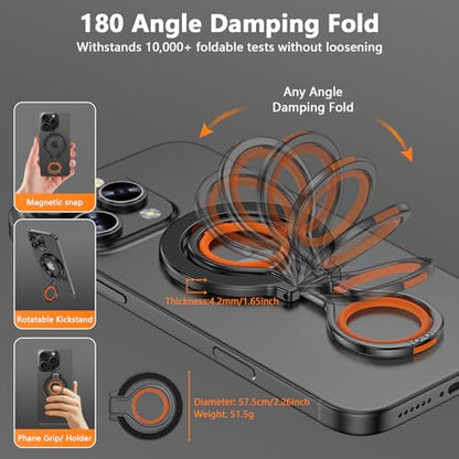 Magnetic Phone Grip Holder for MagSafe Ring Stand Holder Adjustable Stand - color: Black Orange