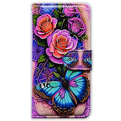 Bcov Case for Galaxy S26,Blue Butterfly Flowers Rose Leather Flip Phone Case Wallet Cover with Card Slot Holder Kickstand Case for Samsung Galaxy S26 - color: Blue Butterfly Flowers Rose