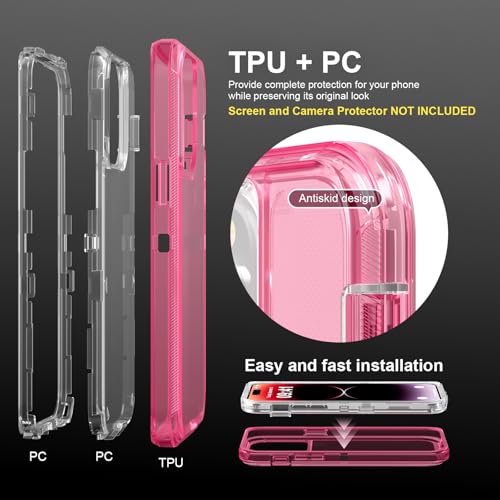 Follaroma for iPhone 14 Pro Max Case, Heavy Duty Shockproof Protection Phone Cases, Anti-Drop, Durable Dual Layer Transparent Protective Cover Compatible with iPhone 14 ProMax, 6.7 inch,Crystal Pink - color: Pink, size: iPhone 14 Pro Max 6.7‘’