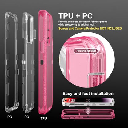 Follaroma for iPhone 14 Pro Max Case, Heavy Duty Shockproof Protection Phone Cases, Anti-Drop, Durable Dual Layer Transparent Protective Cover Compatible with iPhone 14 ProMax, 6.7 inch,Crystal Pink - color: Pink, size: iPhone 14 Pro Max 6.7‘’